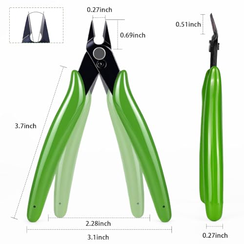 Micro Flush Cutters, 5-Inch Precision Side Cutters - High Carbon Steel, Spring-Loaded & Non-Slip Handle for Electronics, Wiring, Sprue, Zip Ties(Green) - color: Green