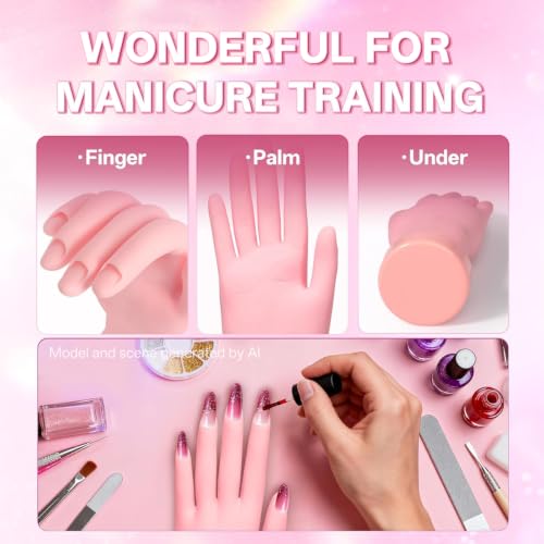 Buqikma Flexible Practice Nail Fake Silicone Hand Model for Acrylic Nails