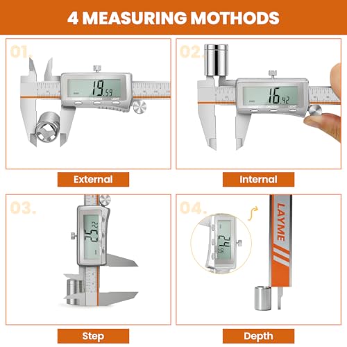 Digital Caliper, Rechargeable Digital Calipers with Backlight LCD & Auto-Off, Stainless Steel Measuring Tool, Inch/MM/Fraction Conversion for 3D Printing DIY Woodworking 6 Inch - size: 6-IN