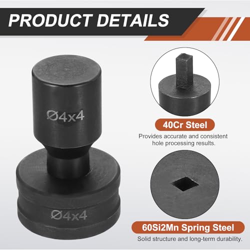 HARFINGTON Hydraulic Hole Punch Die 4x4mm Square Hole 40Cr Steel Electric Punching Kit for CH70 Electric Punching Machine, Black - size: 4x4mm
