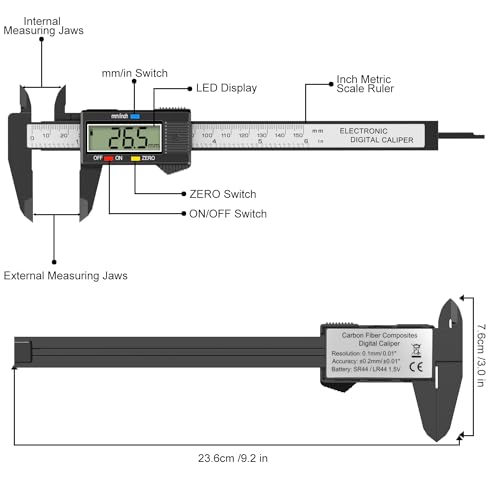 HDLNKAK Digital Caliper, 6 inch/150 mm Precision Caliper with LCD displays - color: Dark Black