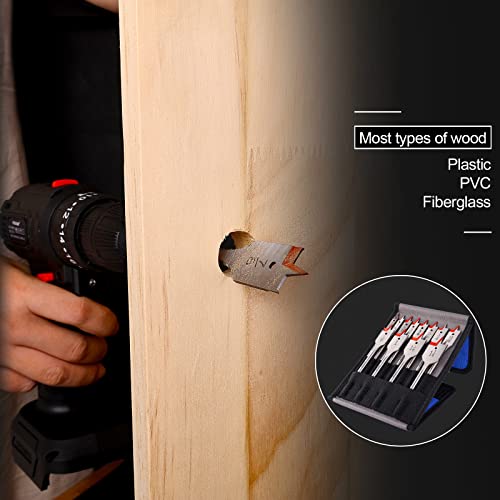 12 Pcs Spade Drill Bit Set - Carbon Steel Paddle Flat Bit with Quick Change Shank for Hole Cutter Woodworking,Portable Nylon Storage Pouch Included
