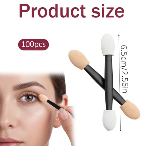 100 Pcs Eye Shadow Applicator Sticks, 2.56 Inch Dual Sides Disposable Eyeshadow Applicator for Eye Makeup, Women