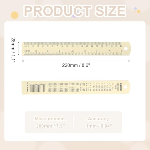 PATIKIL 20cm/8 inch Metal Ruler, Aluminum Alloy Metric Ruler with Inches and Centimeters Precision Measuring for Office Engineering Drafting, Beige - color: Beige, size: 20cm/8 Inch