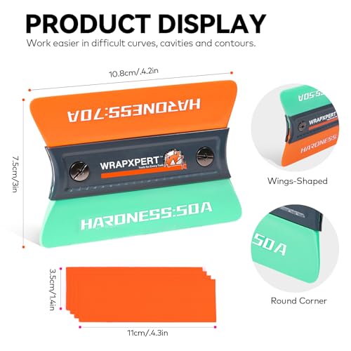 WRAPXPERT Vinyl Wrap Squeegee Vinyl Wrap Tools Felt Squeegee for Car Wrap Magnet Tint Squeegee, 7 Hardness Removable Dual-Side Vinyl Wrapping Kits Window Tint Tools Decal Smoothing Scraper
