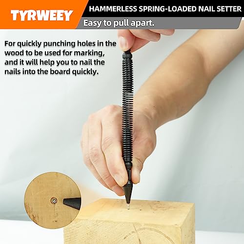 Nail Setter, Spring Loaded Center Punch for Wood& Metal, Hammerless - size: 1/16 Nail Setter& 3/16 Center Punch -1pc