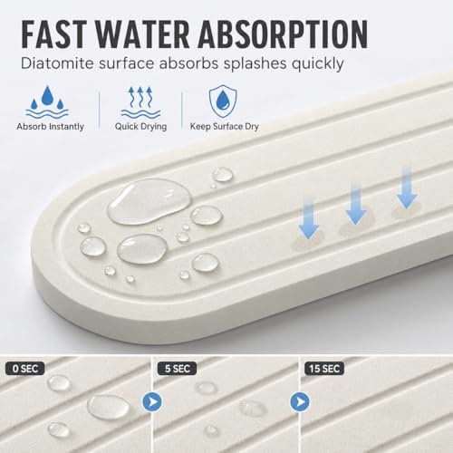 Razborci 2PCS Water Absorbing Stone Drying Tray Mat for Bathroom Sink & Kitchen Counter Faucet Organizer Decor, Quick Dry Dish Soap Dispenser Sponge Holder, Vanity Sink Caddy Coaster,White -10"*3.8" - color: 2 Pack - White, size: 10" x 3.8"