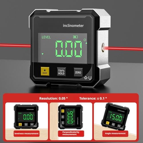 Digital Angle Finder with Electronic Laser & 4-Side Magnetic Base - Electronic Inclinometer, LED Display Cube Inclinometer, Table Saw Miter Protractor, Woodworking Measuring Tool, Level Box