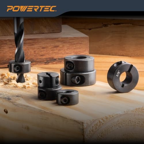 POWERTEC 7-Piece 1/8"-1/2" Split Ring Drill Bit Stop Collar Set (71491) - style: 7PC Imperial Drill Stop Set (1/8"-1/2")