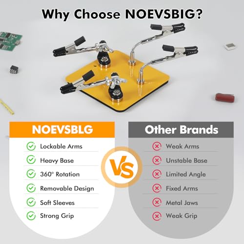 NOEVSBIG Helping Hands Soldering Station with 3.9" x 3.9" Stable Base, 360° Adjustable Soldering Clamp Tool 4 Flexible Magnetic Arms PCB Holder for Soldering Wires, Cables & Connector Repair