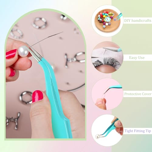 Honoson 9 Pcs Curved Pointed Craft Tweezers Precision Tweezer,Blue - color: Blue