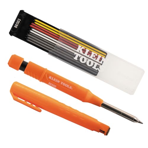 KLEIN TOOLS 80189 Skribes 2.8 mm Mechanical Carpenter Pencil with Built-In Sharpener and 10-Pack Assorted Color Leads, for Deep Hole Marking for Woodworking and Construction - style: Pencil w/ Multi-Color Refills