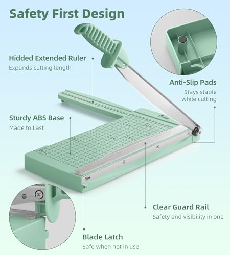 Firbon 12" Guillotine Paper Cutter with Hidden Ruler, Compact Paper Trimmer - color: Morandi