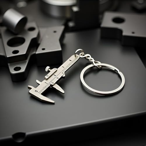 Mini Vernier Caliper Keychain, Car Keychain,Vernier Caliper Ruler Sliding Key Holder Rings Keychain Tools Cool Keychain Gift Ideas for Men Women 3D Movable Precision Measurement Tool