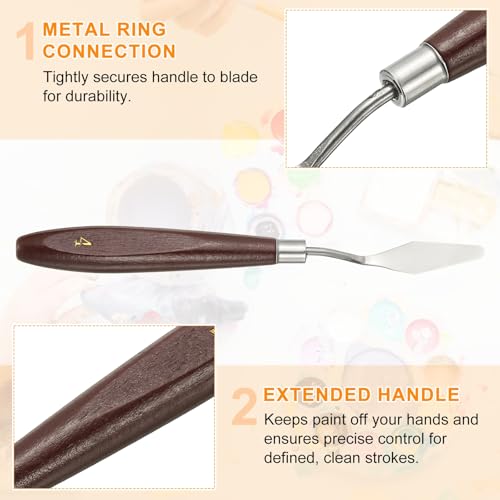 HARFINGTON 5pcs Palette Knife Painting Tool 1.77 x 0.55 Stainless Steel Art Spatula Pallet Knives Scrapers Tools with Beech Wood Handle for Acrylic Oil Canvas Mixing Spreading, Red/Silver - size: 1.77" x 0.55"