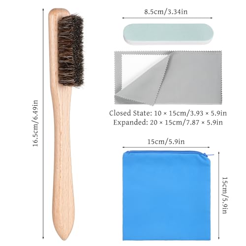 4 Pcs Horsehair Silver Cleaning Brush Set, Zippered Silver Storage Bags with Detail Polish Brush and Polishing Cloth for Silverware Plateware Jewelry