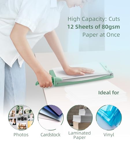 Firbon 12" Guillotine Paper Cutter with Hidden Ruler, Compact Paper Trimmer - color: Morandi