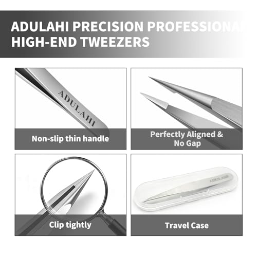 Precision Pointed Tweezers - Professional High Carbon Stainless Steel Needle Nose Tweezers for Effortless Eyebrows & Facial Hair Removal | Hand-Filed Sharp Tips | Salon & Home Use with Case