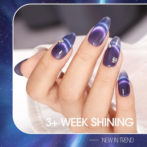 GELLEN Cat Eye Gel Nail Polish, 18ml Blue Purple Color Cat Eye Gel Polish with Magnet Stick, Holographic Glitter Cat Eye Nail Polish Soak Off Nail Art Manicure at Home - color: No.897-Galaxy Blue