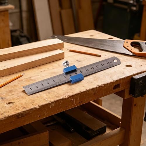 1 PCS Aluminum Alloy Carpenter's Ruler Stoppers Steel Ruler Measuring - color: Blue, size: 15cm