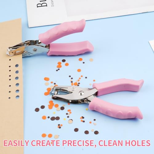 Single Hole Punch, 2 Pcs Hole Puncher, 1/4" and 1/8" Small Paper Punch - color: Pink