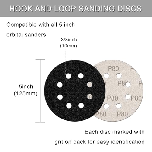 100Pcs 5 Inch Sanding Discs Hook & Loop 8-Hole Wet Dry Sandpaper Assortment - style: 100Pcs 60-240 Grit (Mixed)