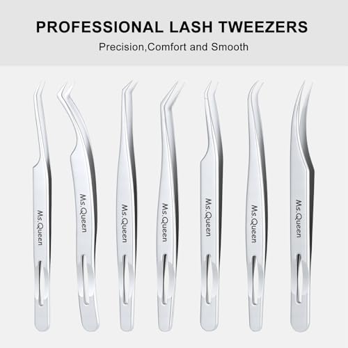 Ms.Queen Tweezers for Eyelash Extensions,Precision Curved Lash Tweezers for Volume, Isolation and Classic Lashes Extensions Applying - style: Curved Tweezers