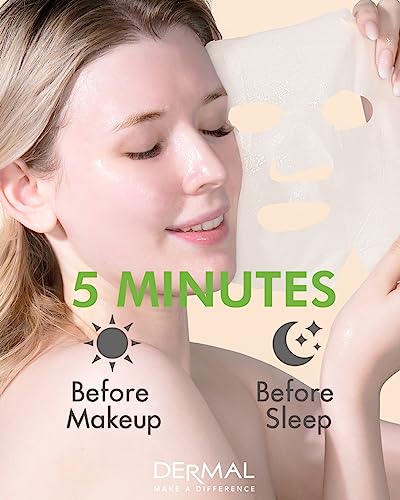 DERMAL Cucumber Collagen Cooling Sheet Mask, Soothing Hydration, 10 Pack - color: Cucumber