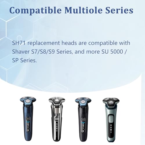 Upgraded SH71 Complete Shaver Head Replacement, Full Rotary Unit with Integrated Base Compatible with Philips Norelco 7000/S5500 Angular, 15 Precision Blades & Metal Holder - color: Blun
