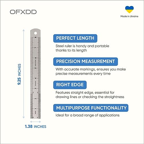 Metal Ruler Set - 8 Inch (20 cm) Stainless Steel Rulers - Flexible & Rigid, Precise Markings, Straight Edge, Multi-Use