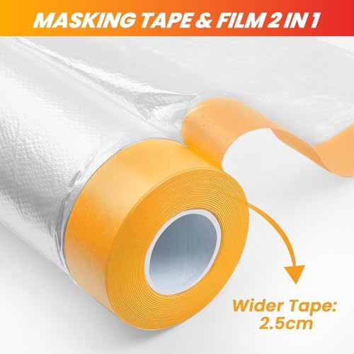 LLPT Pre-Taped Masking Film, 35.4" Unfolded x 66Ft, 0.27 Mil, 2 Pack - size: 35.4 Inch x 66 Ft