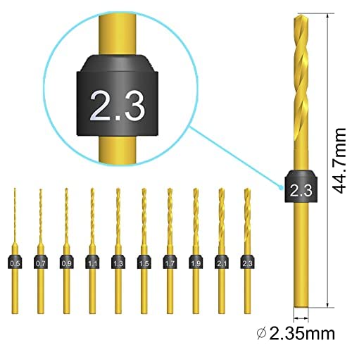 ARROWMAX 10Pcs HSS Micro Drill Bit Set, 2.35mm (3/32") Shank (0.5-2.3mm) - color: Gold, size: Set B