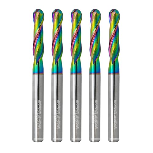 Tools Ball Nose Carbide End Mill, DLC Coating, CNC Cutting Tools for Aluminum and Wood Cutting, 3D Carving & Engraving. 2 Flute Router Bits，1/8 Shank (1/8-1." 5pcs - size: DLC BALL 1/8-0.75-1.5" 5PCS