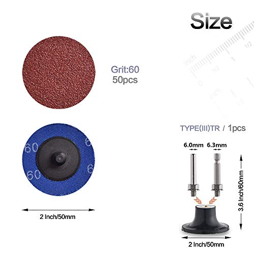 Miroku 50Pcs P60 2 inch Quick Change Discs Set, A/O Sanding Discs with 1/4" Holder, for Die Grinder Surface Prep Strip Grind Polish Finish Burr Rust Paint Removal - style: 50Pcs P60