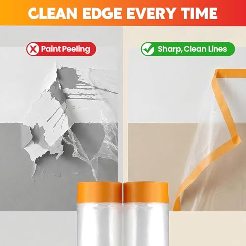 LLPT Pre-Taped Masking Film, 35.4" Unfolded x 66Ft, 0.27 Mil, 2 Pack - size: 35.4 Inch x 66 Ft
