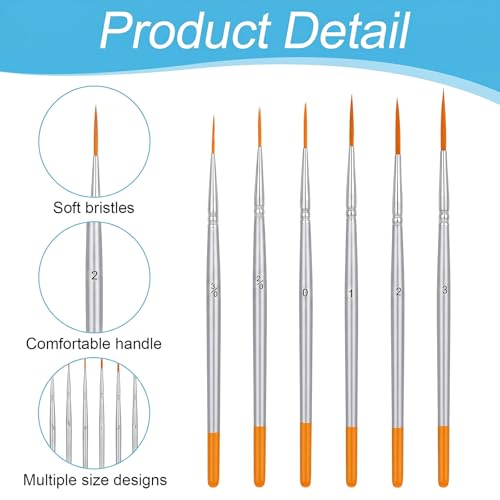 6Pcs Fine Detail Paint Brushes, Extra Long Liner Brushes for Watercolor