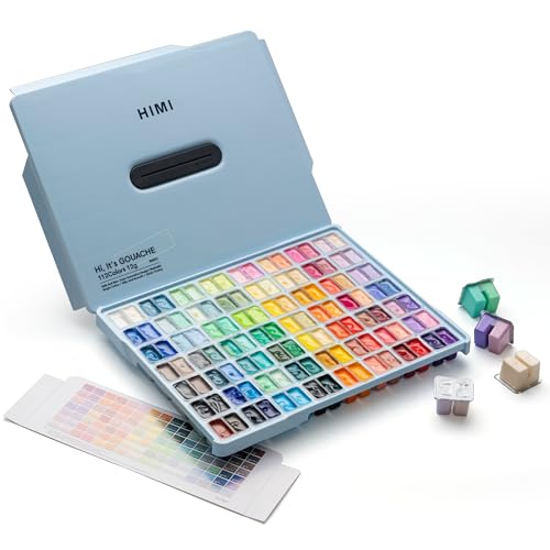 HIMI Twin Cup Jelly Gouache Paint Set, 112 Colors 12g, Jelly Cup Design, Gouache Paint Non Toxic for Canvas and Paper, Art Supplies for Professionals and Beginner (Ice Blue) - color: Ice Blue