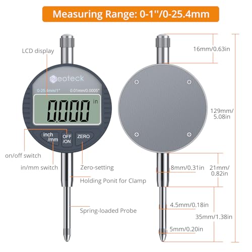 Neoteck 1"/25.4mm Digital Indicator Set with 90lbs(40kg) Magnetic Base - color: Silver, size: 90 lbs