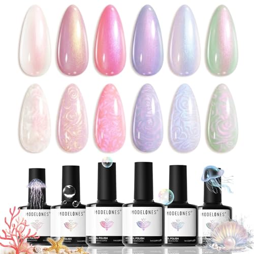 modelones Pearl Gel Nail Polish Set, 6 Colors Aurora Iridescent Shimmer - color: A A A1-Mermaid's Shell