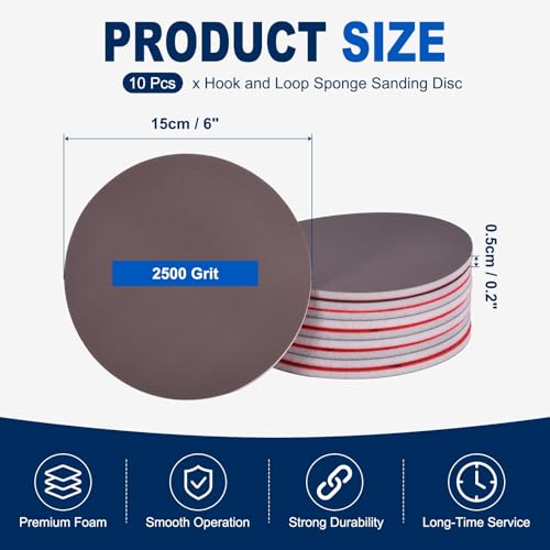 10Pcs 6 Inch Hook and Loop Sponge Sanding Disc, 2500 Grit - size: 6 Inch 2500 Grit