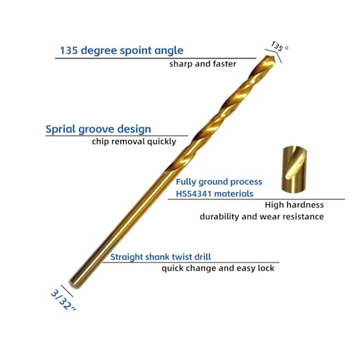 3/32“ Mini Titanium Twist Drill Bit Set (20Pcs), HSS43 Fully Ground Micro Drill Bits for Wood, Metal,Plastic, Aluminum Alloy,Steels - style: 3/32"(20pcs)