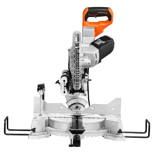 VEVOR 10" Double Bevel Sliding Compound Miter Saw, 15 Amp, 60-Tooth Blade, LED Precision Laser Alignment, Adjustable Angles, Ideal for Wood, Composite Decking & Laminate Materials - size: 10 in