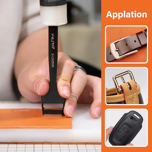 WUTA 6 Pcs Leather Belt Hole Puncher Oval Cutter Strap Watch Band Flat Punches Heavy Duty Oblong Tools for Leathercrafting (4 * 5+4 * 6+5 * 8+5 * 25+4mm Round+3.5mm Round) - size: 4*5+4*6+5*8+5*25+4+3.5mm