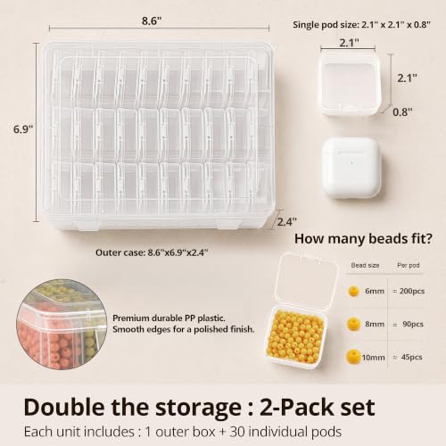 2-Pack Clear Plastic Bead Organizer Box 8.8x6.7x2.4