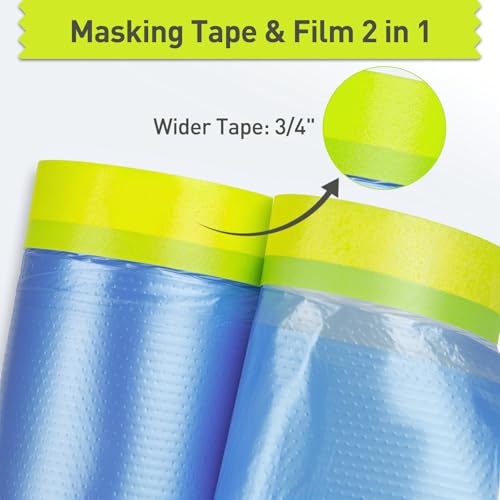 Tangibay Pre-Taped Masking Film for Painting, 44" x 66', 1 Roll - size: 1 Roll: 44"