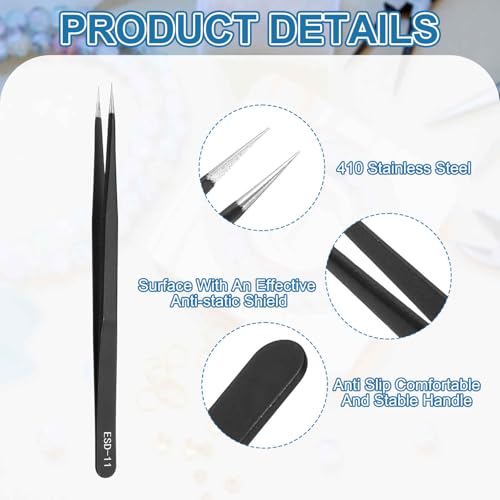 HARFINGTON 5.51" Long ESD-11 Anti-static Straight Pointed Tip Tweezers Edge - size: 5.51"（ESD-11)