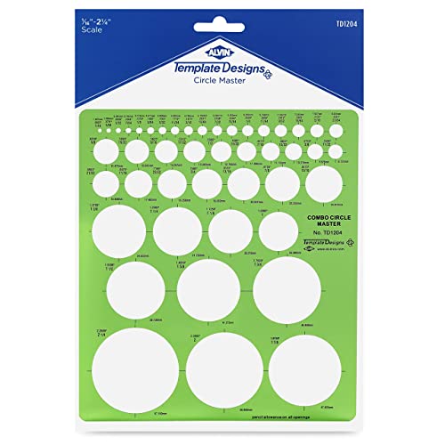 ALVIN TD1204 Circle Master Template, 45 Circles from 1/16 to 2-1/4 Inches, Drafting Stencil for Architects, Engineers, Artists and Students - style: TD1204: 45 Circles, 1/16 to 2-1/4 in