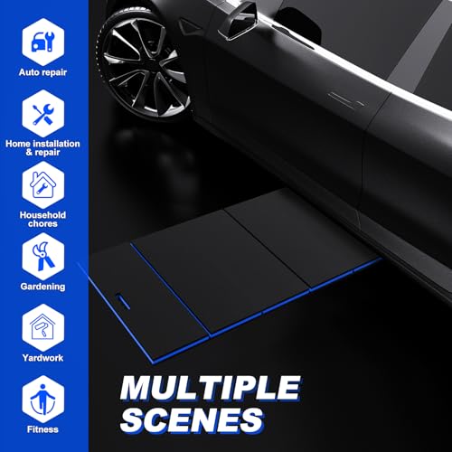 22.8" Wide Mechanic Mat Foldable EVA Kneeling Pad with Magnetic Tool Slots - color: Black & Blue, size: 22.8"W