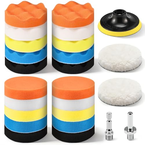 4 Inch 24 PCS Buffing Polishing Pads, Car Foam Sponge Drill Attachment - color: 24 Pieces