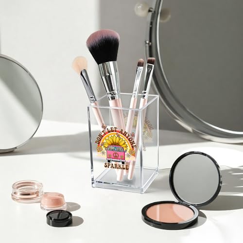 Don't Let Anyone Dull Your Sparkle Acrylic Makeup Brush Organizer Holder, Motivational Boho Vanity Desk Accessories for Home Office Decor, Inspirational Gifts for Women Girl Daughter Coworker - style: Don't Let